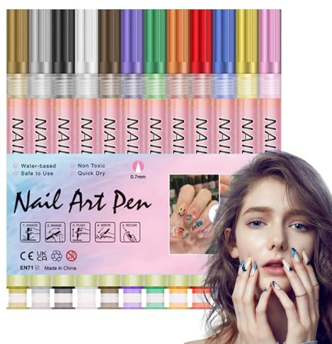 Stylos de vernis à ongles, stylo de peinture à ongles - Pensos de 12 couleurs Marqueurs d'ongles de peinture acrylique - Outils de dessin de conseils fins, outil de graffiti de séchage rapi