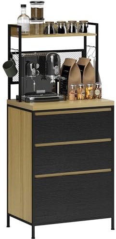 HOMCOM Armoire de Cuisine Buffet Cuisine Meuble de Rangement Industriel avec 3 tiroirs, Plan de Travail, étagère et 4 Crochets, Meuble Micro Onde pour Salle à Manger, Salon, 60x40x132cm, Bois Naturel