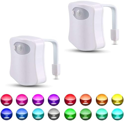 2 Pack Toilet Night Light Motion Activated Sensor Lamp 16 Colors Changing LED Inside Toilet Bowl, LED Light for Washroom Bathroom