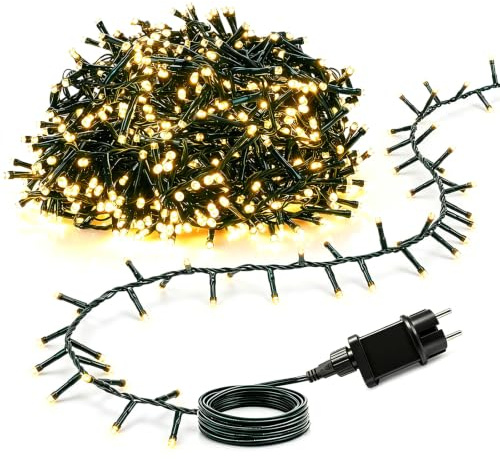 Hopelit Lichterkette Außen, 12m 600LED Cluster Lichterkette Außen Strom Warmweiß, 8 Modi Lichterketten Weihnachten mit Timer IP44 Wasserdicht für Gartenbeleuchtung Balkondeko Hochzeit