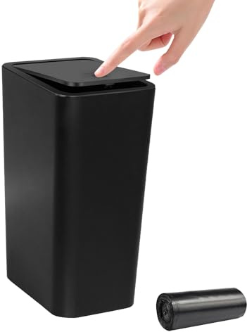 Yeqqzq 10L Bedroom Bin with Garbage Bag, Touch Top Bathroom Bin with Lid