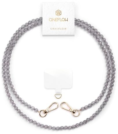ONEFLOW Perlen Handykette Universal zum Umhängen, Handyband für Hüllen, Glitzer Perlen Kette ohne Handyhülle, Abnehmbar mit Karabiner für alle Smartphones, Chainless Paradise Pearls