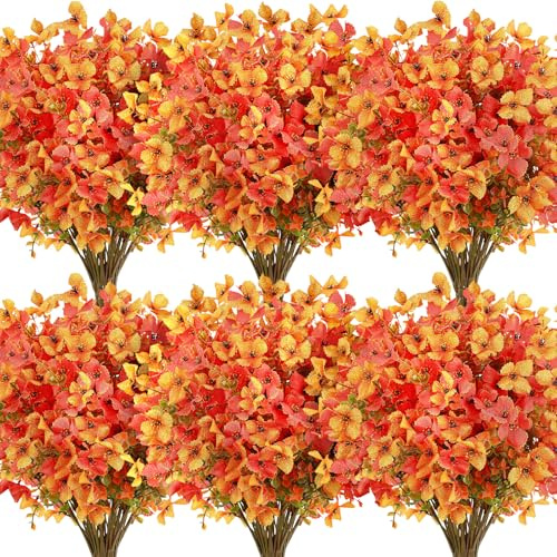 SHareconn 20 Pezzi Fiori Artificiali Margherite - Fiori Finti Resistente ai UV per Esterno/Interno, Steli Realistici Giallo-Arancio con Foglie di Eucalipto