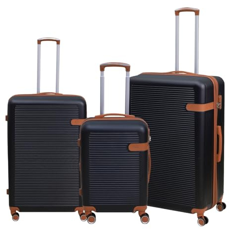 UNIQUE HOME LIVING Suitcase Set, 3-Piece Hard Shell ABS Expandable Travel Luggage with 8 Spinner Wheels, Lightweight Durable High Capacity Cabin Suitcase with Lock, 20 28 32, Vienna - Black