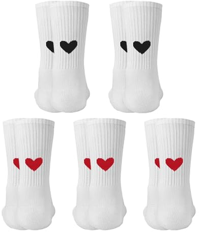 Rbleote 5 paar Tennissocken Damen 35-40,Socken Weiß Damen,Socken mit Motiv Herz,Sportsocken,Sportlich Lässig und Atmungsaktiv,für Sportschuhe und Freizeitschuhe