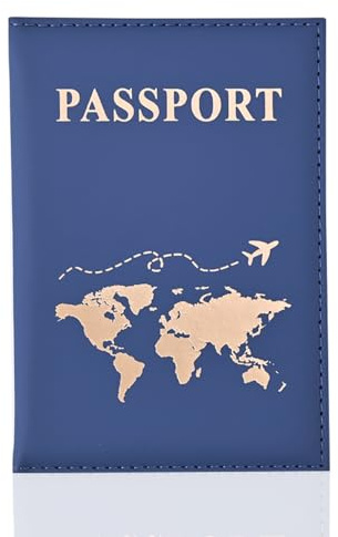 REEKNOKOL Reisepasshülle aus Leder, Reiseetui für Reisepass, Kreditkarten, Tickets, Visitenkarten und Bordkarten (Dunkelblau)
