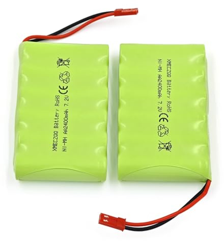 XMECZQQ Batteria ricaricabile NI-MH da 7,2 V, 2400 mAh, con spina JST, set di 2 batterie di ricambio AA per auto RC, carri armati, barche, robot, giocattoli e modellismo