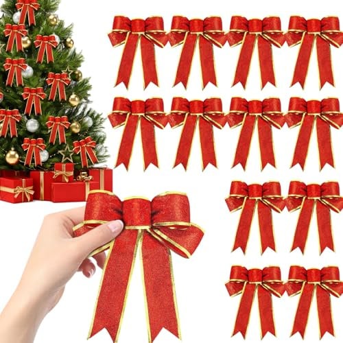 16.5×18.5cm Christmas Tree Bows 12 XL Weihnachtsschleife Haustür mit Band Adventskranz Schmuck Weihnachtsschleifen Rot Schultüte Schleife Schultüten Christbaumschleifen Glitzer Weihnachten Schleifen