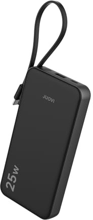 JUOVI Portable Charger with Built-in Type C Cables,10000mAh 25w Fast Charging Power Bank,USB-C in and Out Battery Pack with a Cord Wire,Tavel Phone Charger with LED Display for Android iPad