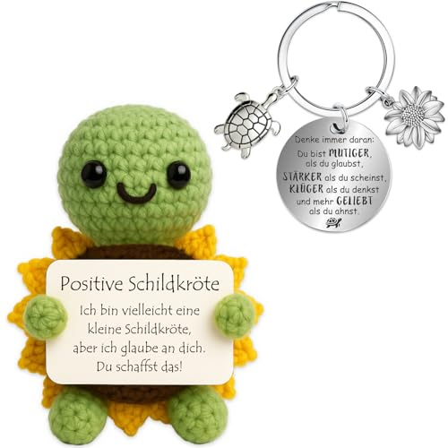 Farbeele Positive Sonnenblumen-Schildkröte und Glücksbringer-Schlüsselanhänger, Pocket Hug Positive Figur, MutmacherGeschenk, Gute Besserung Geschenk, Glücksbringer Prüfung, Geburtstagsgeschenk