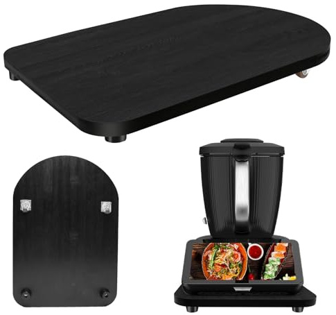 Holz Gleitbrett für Thermomix TM7 TM6 TM5, Schiebebrett mit 360° Rollen & Stopper, Müheloses Verschieben der Küchenmaschine, Rutschfeste Gummifüße für Sicheren Stand, Hochwertiges TM7 Zubehör, Schwarz