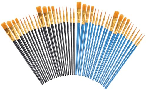 40 Stück Künstlerpinsel im Set, Pinsel Set, Acryl Pinsel Set, Schaumpinsel Aquarellpinsel Pinselsets, Nylonborstenpinsel Gesichtspinsel für Kunstmalerei und Details DIY