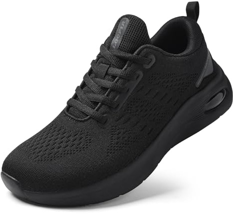 LOCFIR Wide Toe Box Walking Shoes Women with Cushioned Arch Support Orthopedic Running Sneakers for Plantar Fasciitis Non-Slip Lightweight Comfortable Breathable Workout Tennis Shoes Black US 8