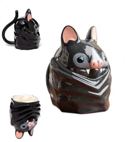 Upside Down Bat Mug, Gothic Bat Shaped Ceramic Coffee Cup, Funny Bats Coffee Mug with Insulated Handle, Novelty Upside Down Bats Drinking Milk Tea Cup, for Hot & Cold Drinks