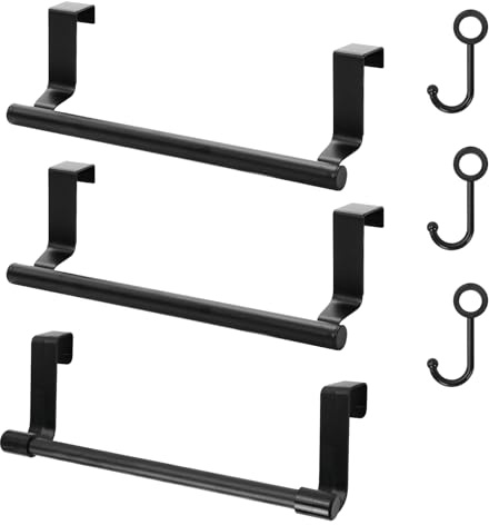 ManyDFYu 3Pcs Black Drill-Free Steel Towel Rack Cabinet Bathroom Holder