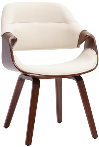 CLP Esszimmerstuhl gepolstert mit Armlehnen Maira, Design-Stuhl ergonomisch in Walnussoptik, Küchenstuhl bis 150 kg belastbar Farbe walnuss/Creme Material Stoff