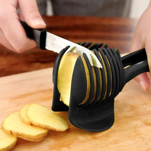 Tomato Slicer Vegetable Cutter 2024 Upgrade Round Egg Slicing Tool Multipurpose Handheld Round Fruit Tongs Onion Holder Handheld Slicer Household Kitchen Cutting Aid Gadgets 16