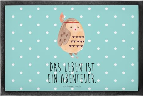Mr. & Mrs. Panda 40 x 60 cm Fußmatte Eule Federschmuck - Geschenk, Abenteuer, Das Leben ist EIN Abenteuer, Dekoration, Fußmatte waschbar,