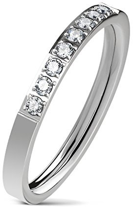 viva-adorno® Damen Ring Verlobungsring Edelstahl mit Zirkonia Band RS57, Silber Kristall Halbkreis, Gr. 57