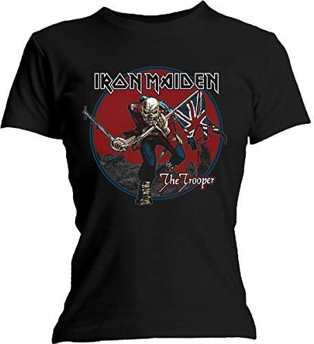 Iron Maiden Women's Trooper Red Sky T-Shirt, Black, 14 (Size: X-Large)