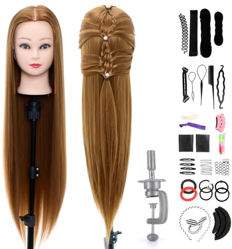 Neverland Frisierkopf Übungskopf 30 Zoll Puppenkopf zum Frisieren 100% Synthetikfaser Haar Trainingsköpfe für Friseure frisurenkopf mit Haar Styling Set + Tischhalter