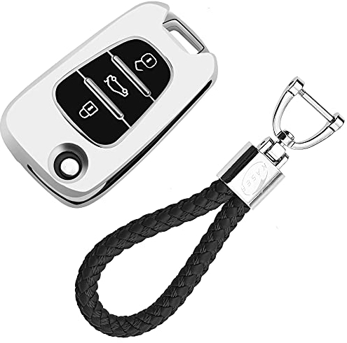 KASER Autoschlüssel Hülle kompatibel für Kia Hyundai Cover TPU Silikon Hochglanz Schutzhülle Schlüsselhülle Fernbedienung Sportage Rio Ceed Picanto Optima iX35 i30 Tucson Schlüsselbund (Silber)