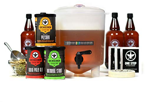 BrewDemon Kit de bière de qualité supérieure avec bouteilles – Fermenteur conique élimine les sédiments et fait une bière maison délicieuse – 3,8 L Recettes Pilsner, Stout et IPA
