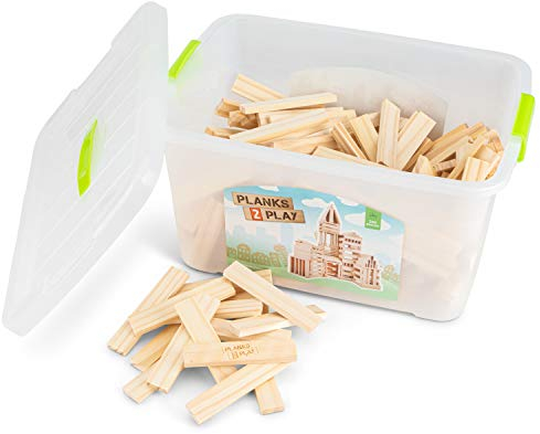 New Classic Toys 2 Play-Wooden Planks, 200 Stück, P2P0200, Natur, Pieces