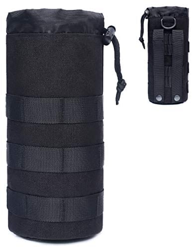 Azarxis Tactical Water Bottle Pouch, Molle Bottle Holder Holster Hydration Carrier Bag with Adjustable Drawstring Open Top for Military Vest Backpack Outdoor Cycling Hiking Camping Running (Black)