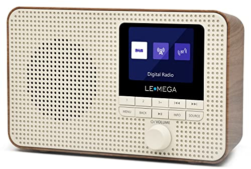 LEMEGA DR3 DAB Radio with Bluetooth,Mains and Battery Powered Portable Kitchen DAB Radios,Dual Alarm Clock,TFT Colour Display - Walnut
