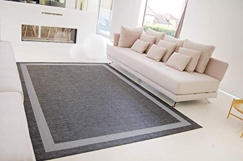 TEJIDOS EL MUNDO Alfombra vinilica de Tejido Trenzado de Alta Gama Lavable Antideslizante Alfombra Resistentes para Salon Cocina baño Pasillo - 170x240 cm., GRECA-Gris