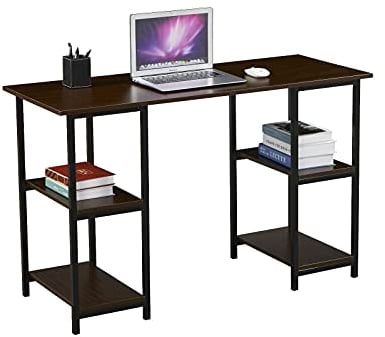 SVITA Studio Bürotisch mit Regal Nussbaum-Optik Schwarze Metall-Beine Schreibtisch Computertisch Arbeitstisch PC Tisch