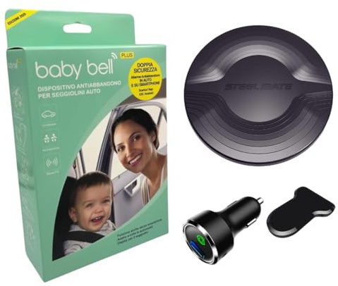 BABY BELL PLUS EDIZIONE 2025, Dispositivo antiabbandono auto, Anti abbandono seggiolino auto, Universale, con batterie nuove a lunga durata, Nuovo modello massima sicurezza