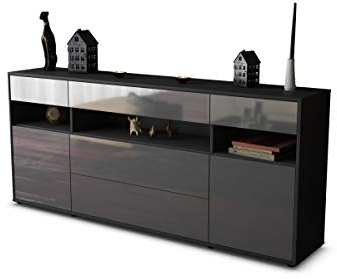 Stil.Zeit Sideboard Anthony, Korpus anthrazit matt, Front Hochglanz-Design Grau Graphit (180x79x35cm) Push-to-Open Technik & Leichtlaufschienen