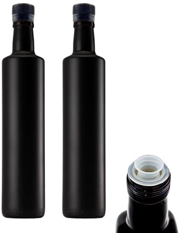 2 x Ölflasche 500 ml mit Ausgiesser Ölspender Glas Schwarz Öl & Essig Set