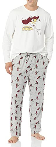 Amazon Essentials Disney | Marvel | Star Wars Set da Notte Pigiama in Flanella Uomo, Marvel Thor - Mens, L