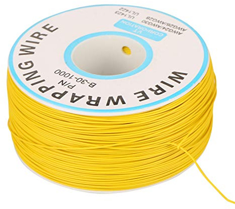 Telituny Kabel 30AWG, 1 Rolle 0,25mm Verzinnter Kupferkabel Wickeldraht Stromkabel, 200m Isolierte Einzeladern Leiterplattendraht PCB Drähte Kabel für Laptop Matherboard Elektronische Tests (Gelb)