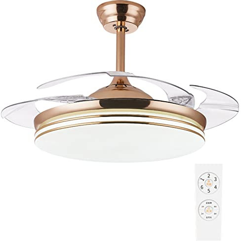 Sunjun Ventilatore da Soffitto Moderno con Luce 4 Pale a Scomparsa Ventilatori da Soffitto a LED 3 Colori Lampadario a 6 velocità con Telecomando, Temporizzazione 8h, Motore Silenzioso
