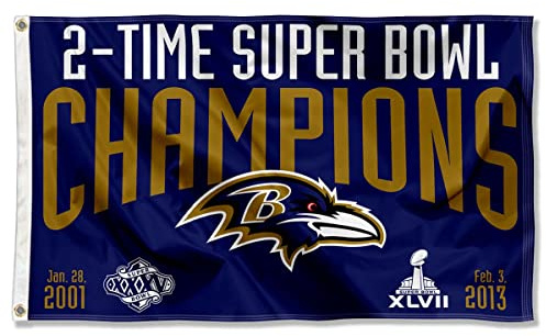 Baltimore Ravens 2X und 2 Time Super Bowl Champions Flagge Outdoor Indoor 90 x 150 cm Banner
