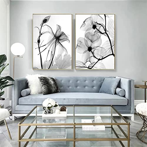 Sarah Duke Abstrakt Poster 2er Set, Schwarz Weiß Blumen Wandbilder Kunstposter, Ohne Rahmen Leinwandbilder, Stilvolles Wanddeko für Schlafzimmer Wohnzimmer (50 x 70 cm)