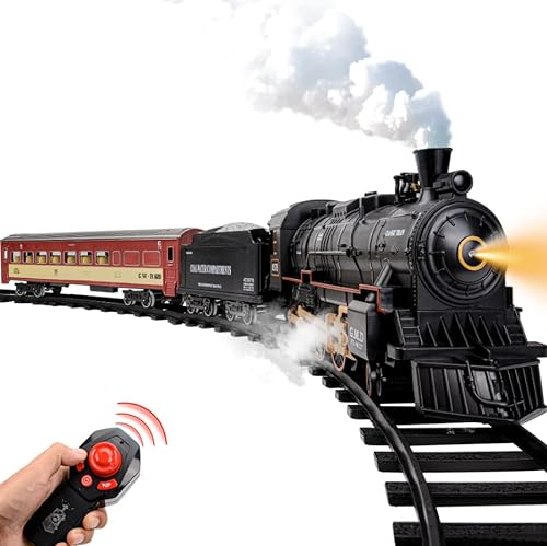 Regali di Natale per bambini e bambine dai 3 ai 12 anni, set di treni - treno elettrico per bambini e bambine con fumi, luci e suoni, kit ferroviario con locomotiva a vapore, vagoni merci e binari