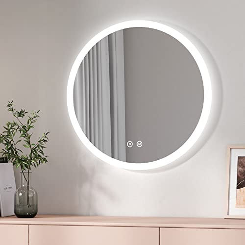 EMKE Badspiegel mit Beleuchtung Rund 80cm Badezimmerspiegel mit Touchschalter, 3 Lichtfarben dimmbar, Antibeschlag, Speicherfunktion, Runder badezimmerspiegel mit Beleuchtung