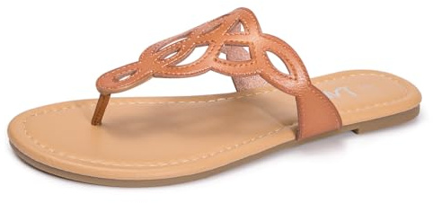 LM Women's Thong Sandals T-Strap Sandals Slip On Flat Sandals Flip Flop Casual Summer Slide Sandals (8, Brown)