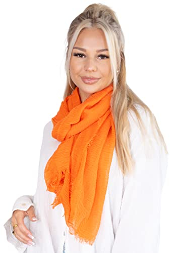 Lolus Dünner, leichter und weicher Uni Damen Schal in gewellter Struktur - Isabella (orange, One Size)