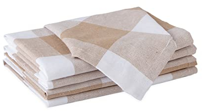 Encasa Kitchen Cloth for Cooking | Cotton Hand Towel for Drying Dishes | 70x45 cm Tea Towels | Highly Absorbent for Cleaning & Quick Drying of Plates & Glasses | Buffalo Beige Checks (Set of 4 Pieces)
