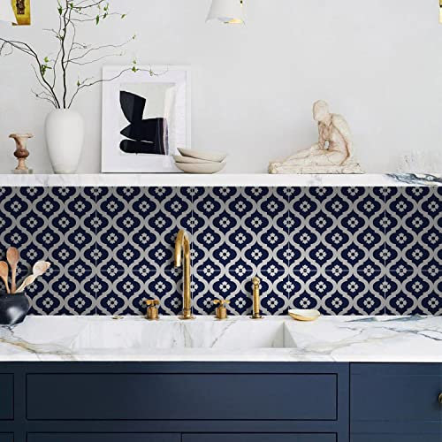 Alwayspon Lot de 25 autocollants de carrelage marocain foncé à coller et à coller pour salle de bain, cuisine, crédence pour cuisinière - 20 cm