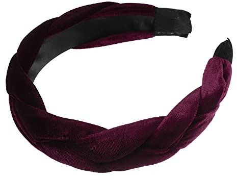 VOCOSTE Dickes geflochtenes Samtstirnband, Haarband für Frauen, weinrot, 1,2