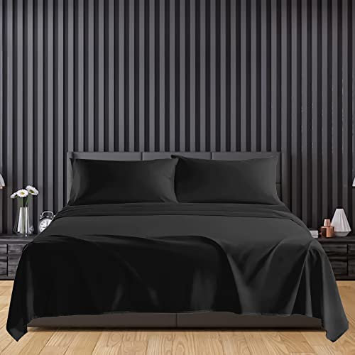 Sunshine Comforts Microfiber Flat Sheets King Size Breathable, Anti Wrinkle, Shrink and Fade Resistant Bed Sheets Bedding & Linen 260 x 254cm Black Bedding King Size Flat Sheets (Black)