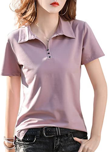 New front Polo Maniche Corte Donna Polo T Shirt Donna Manica Corta da Donna Maglietta Estiva da Donna Maglietta Polo Donna vestibilità Classica Donna Cotone Confortevole e Traspirante Rosa L