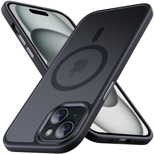 Anqrp Kada Serie für iPhone 15 Hülle, [Strong Magnets Compatible mit Mag] [Transluzente Matte Schutzhülle] Military Stoßfest Handyhülle für iPhone 15 6.1'', Schwarz